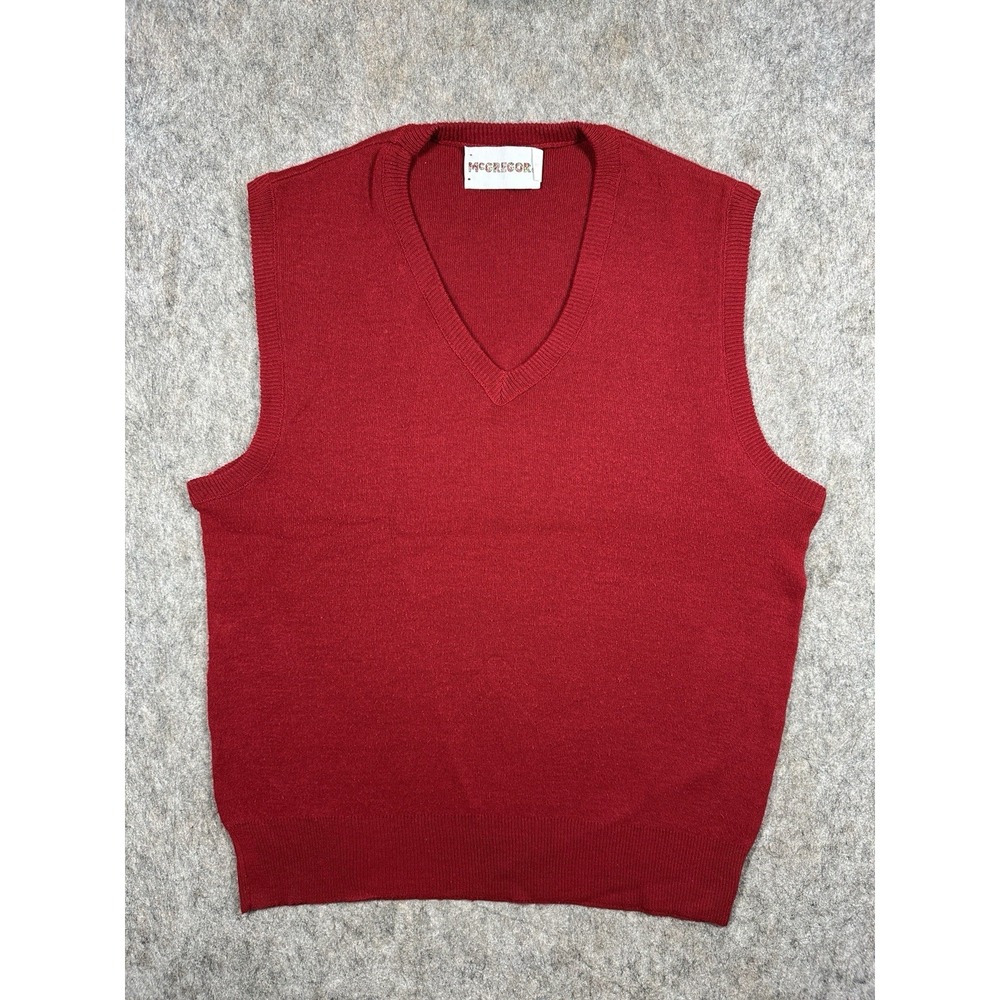 Vintage McGregor Sweater Vest Mens Medium Red V Neck Made USA Acrylic